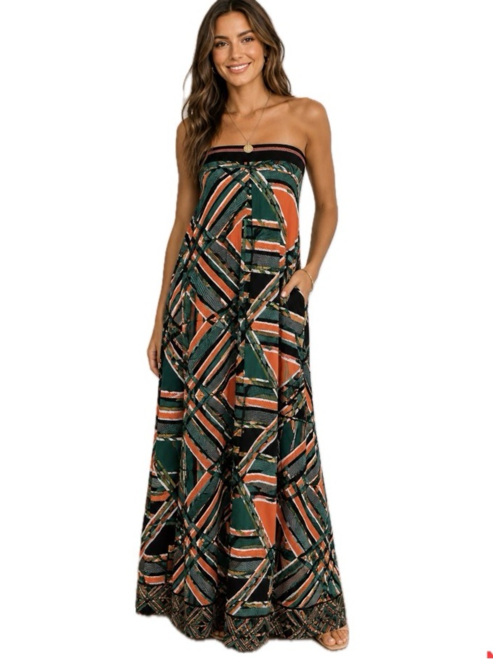 FATE, Strapless Geometric Print Wide Leg Jumpsuit, Size Small EUC